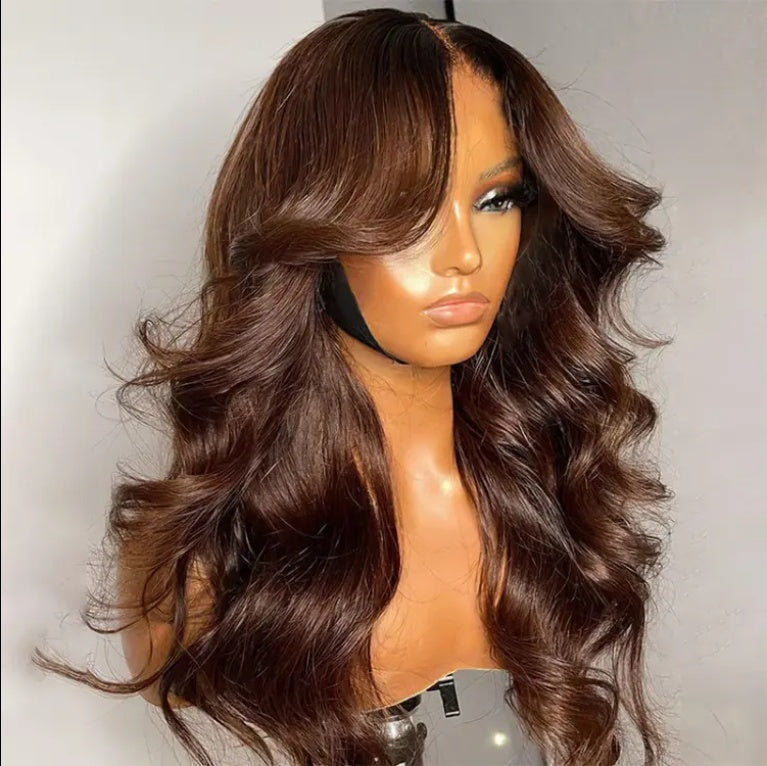 Pre-glue Free 13x5 Body Wavy Lace Front Wig With Bangs Hd Pre-cut Lace Human Hair Wig