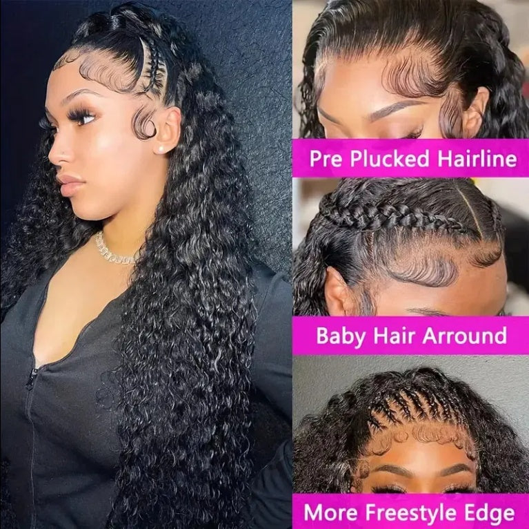 Deep Wave Lace Front Wig Human Hair 180 Density 13x4 Deep Wave HD Lace Front Wig Black Female