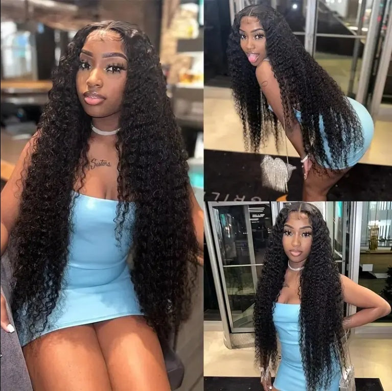 Deep Wave Lace Front Wig Human Hair 180 Density 13x4 Deep Wave HD Lace Front Wig Black Female