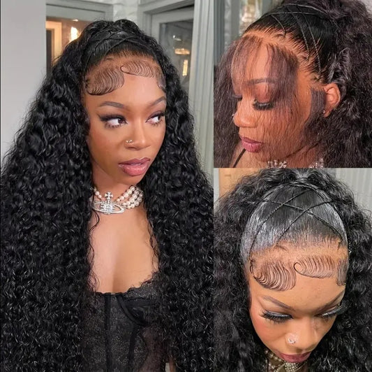 Deep Wave Lace Front Wig Human Hair 180 Density 13x4 Deep Wave HD Lace Front Wig Black Female